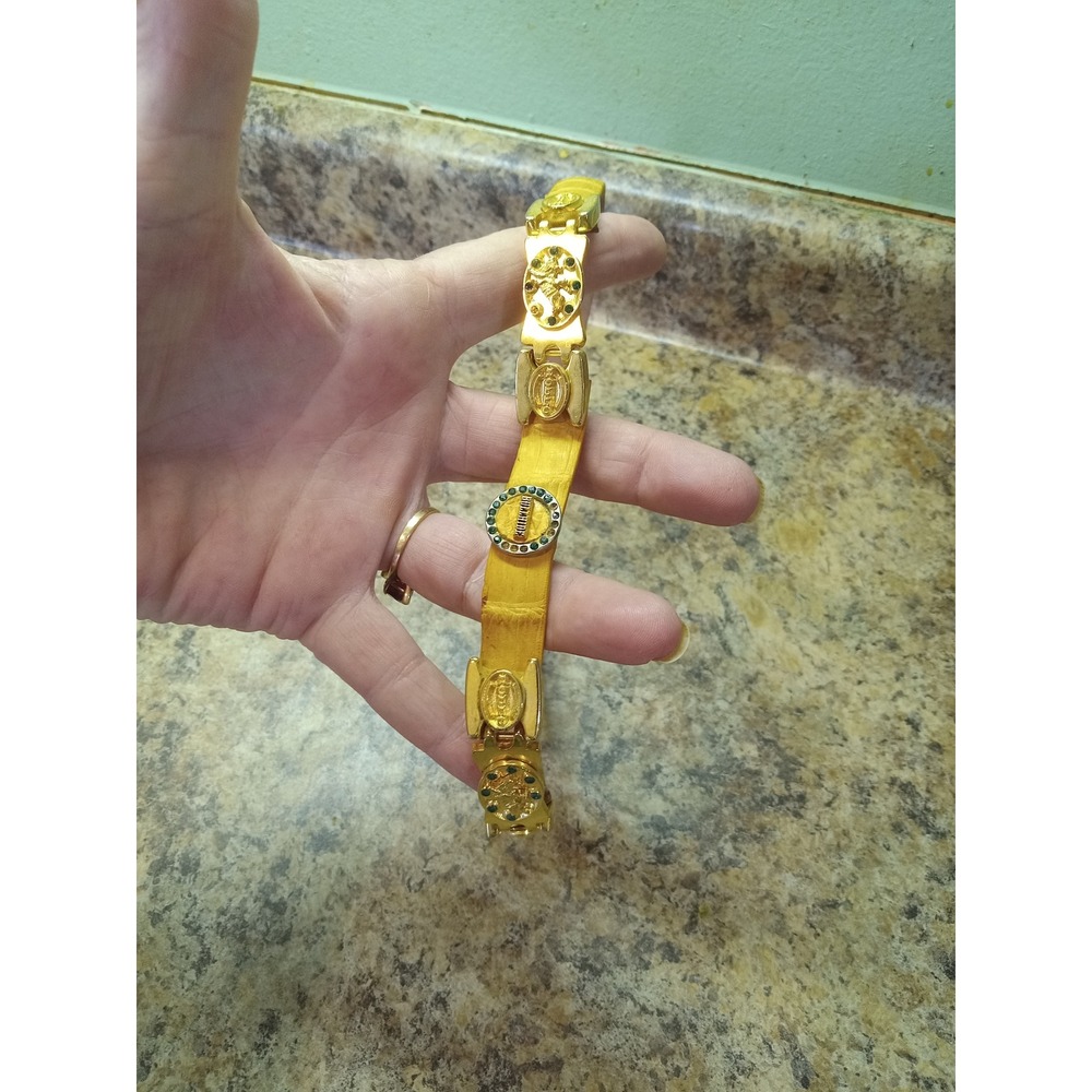 Bullhide Rodeo Yellow Crocodile Embossed Leather Hat Band Gold Tone Rhinestones